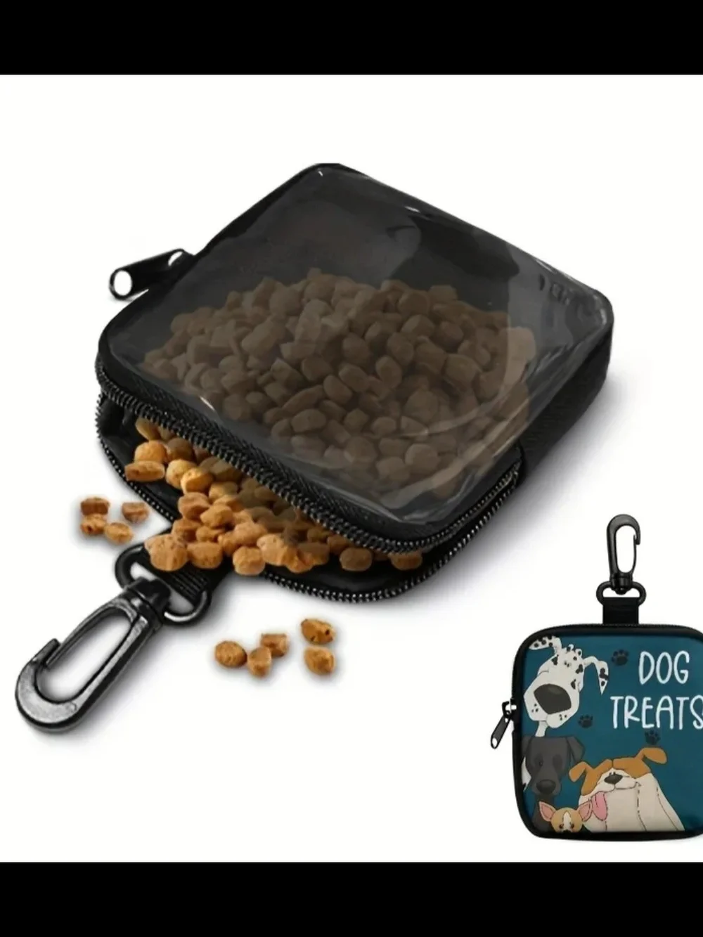 Dog Treats Pouch Clip-On - Teal Blue Cartoon Dogs